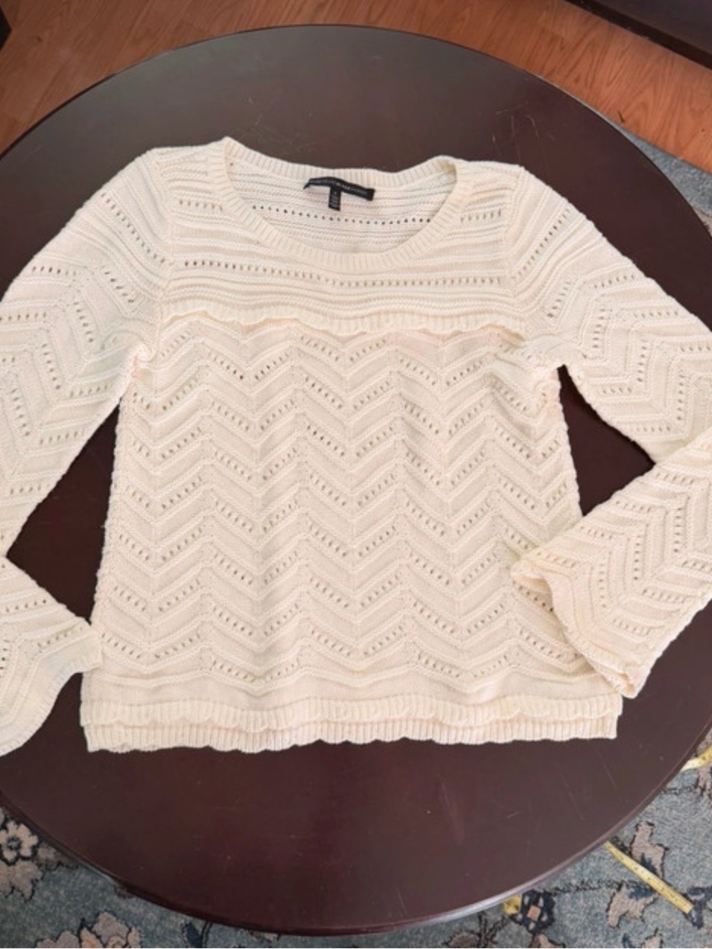 White House Black Market Cream Crochet scalloped Knit Sweater